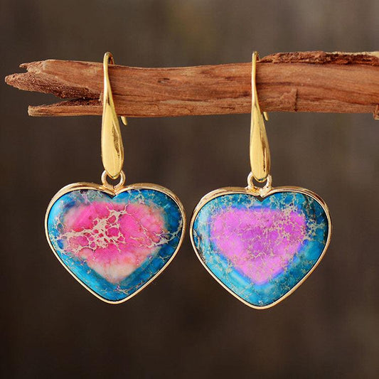 Natural Stone Heart Drop Earrings - Trendsi