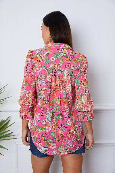 Floral Button Up Flounce Sleeve Shirt - Trendsi - Flyclothing LLC