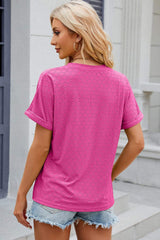 Eyelet Notched Short Sleeve T-Shirt - Trendsi - Flyclothing LLC