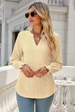 Eyelet Notched Lantern Sleeve T-Shirt - Trendsi - Flyclothing LLC