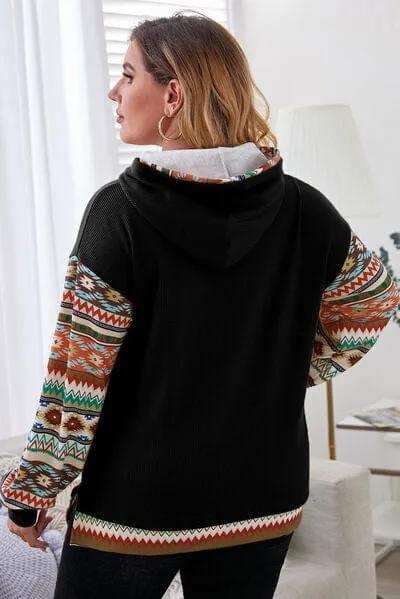 Plus Size Waffle-Knit Geometric Dropped Shoulder Hoodie - Trendsi - Flyclothing LLC