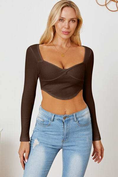 Ribbed Long Sleeve T-Shirt - Trendsi - Flyclothing LLC