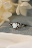 Opal Heart Black Gold-Plated Ring - Trendsi
