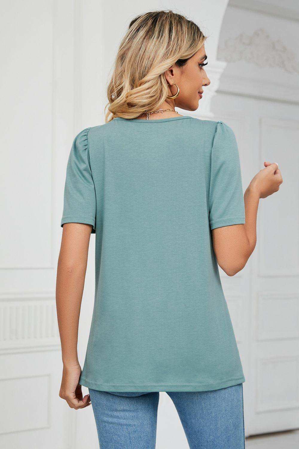 Square Neck Puff Sleeve Tee Shirt - Trendsi - Flyclothing LLC