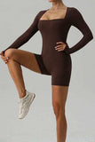 Square Neck Long Sleeve Active Romper - Trendsi - Flyclothing LLC
