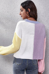 Color Block Ribbed Long Sleeve Cardigan - Trendsi