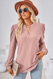Ruched Notched Long Sleeve T-Shirt - Trendsi - Flyclothing LLC