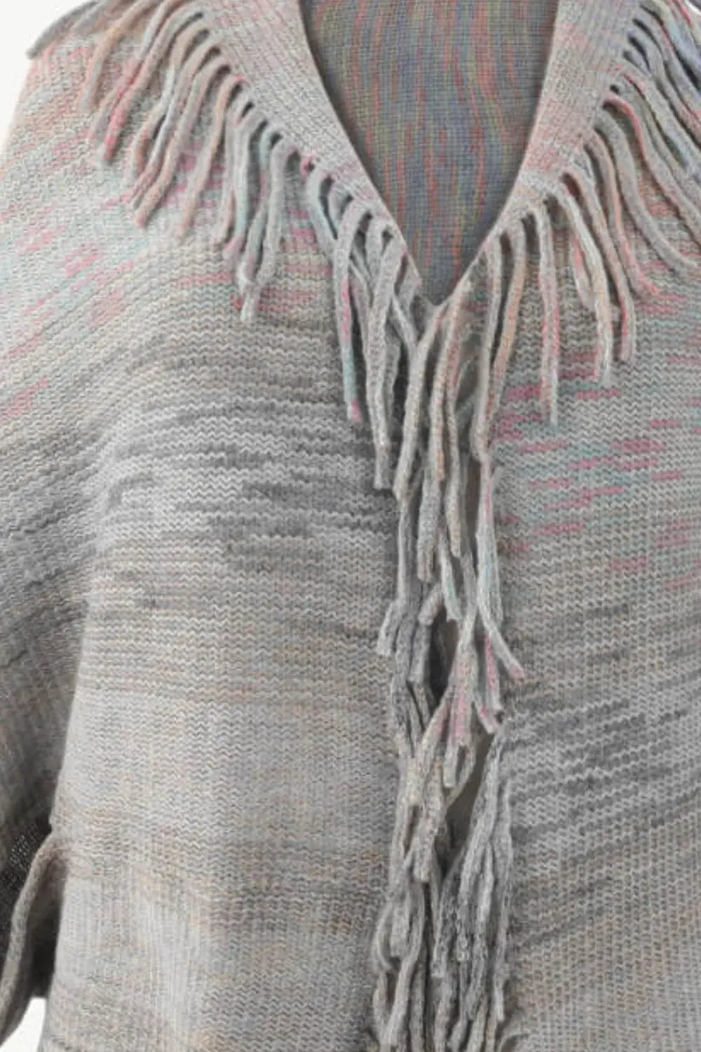 Multicolored Fringe Trim Poncho - Trendsi - Flyclothing LLC