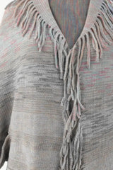 Multicolored Fringe Trim Poncho - Trendsi - Flyclothing LLC