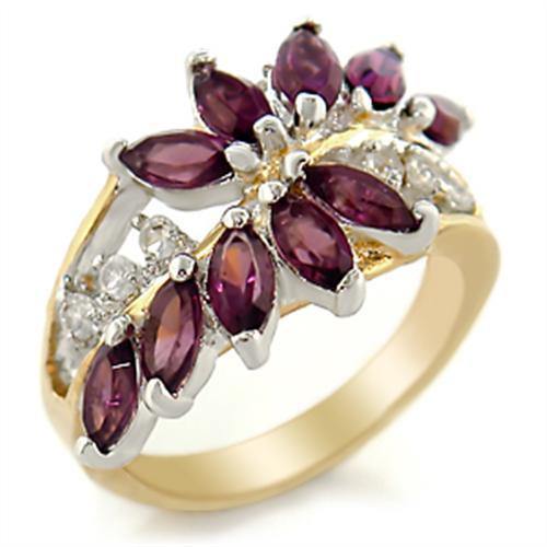 Alamode Gold+Rhodium Brass Ring with Top Grade Crystal in Amethyst - Alamode
