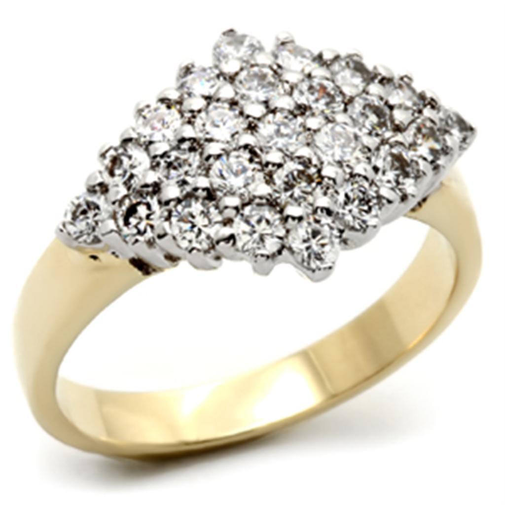 Alamode Gold+Rhodium Brass Ring with AAA Grade CZ in Clear - Flyclothing LLC