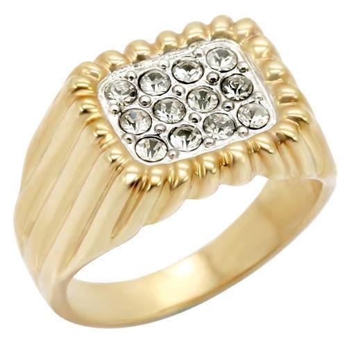 Alamode Gold+Rhodium Brass Ring with Top Grade Crystal in Clear - Alamode