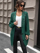 Pearl Detail Cable-Knit Button Up Cardigan - Trendsi - Flyclothing LLC