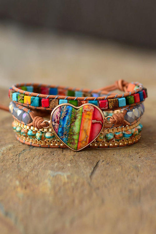 Imperial Jasper & Crystal Layered Bracelet - Trendsi