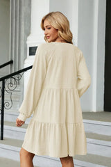 Notched Neck Long Sleeve Mini Dress - Trendsi - Flyclothing LLC