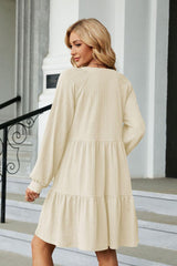 Notched Neck Long Sleeve Mini Dress - Trendsi