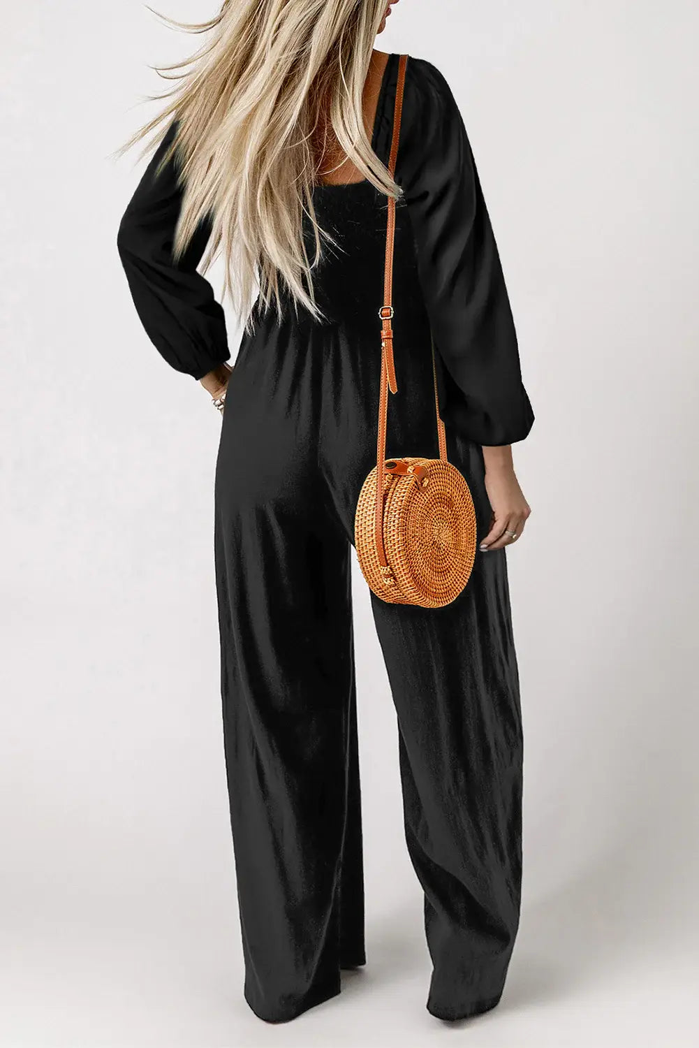 Square Neck Raglan Sleeve Jumpsuit with Pocket - Trendsi - Flyclothing LLC