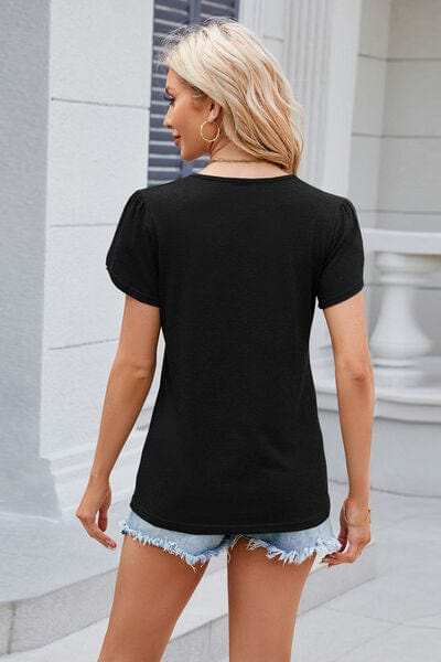 V-Neck Short Sleeve T-Shirt - Trendsi - Flyclothing LLC