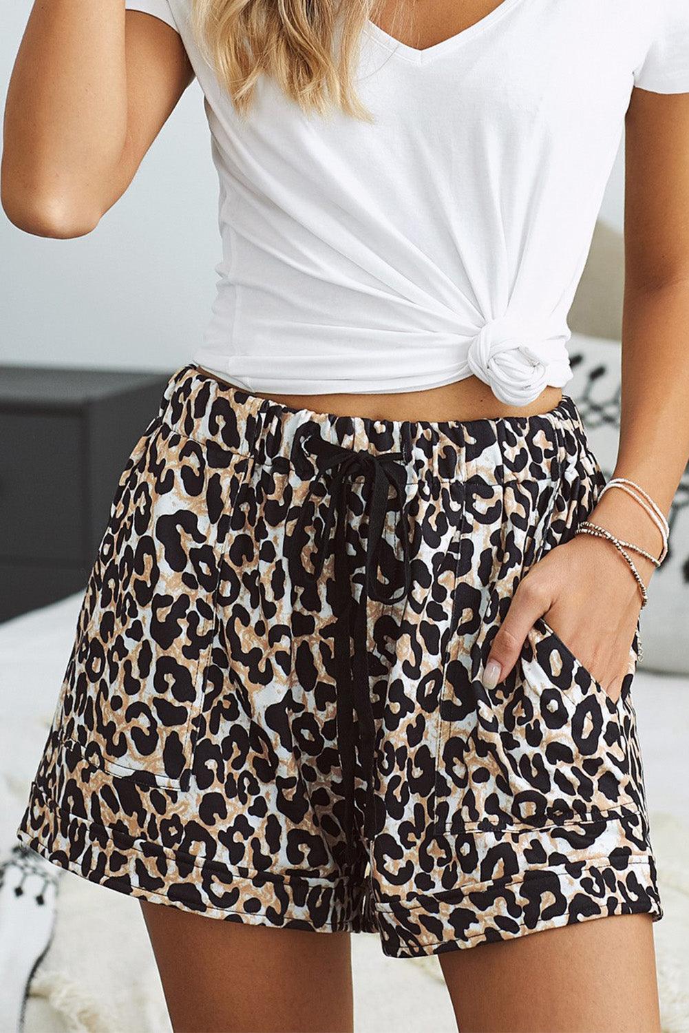 Full Size Leopard Drawstring Waist Shorts with Side Pockets - Flyclothing LLC