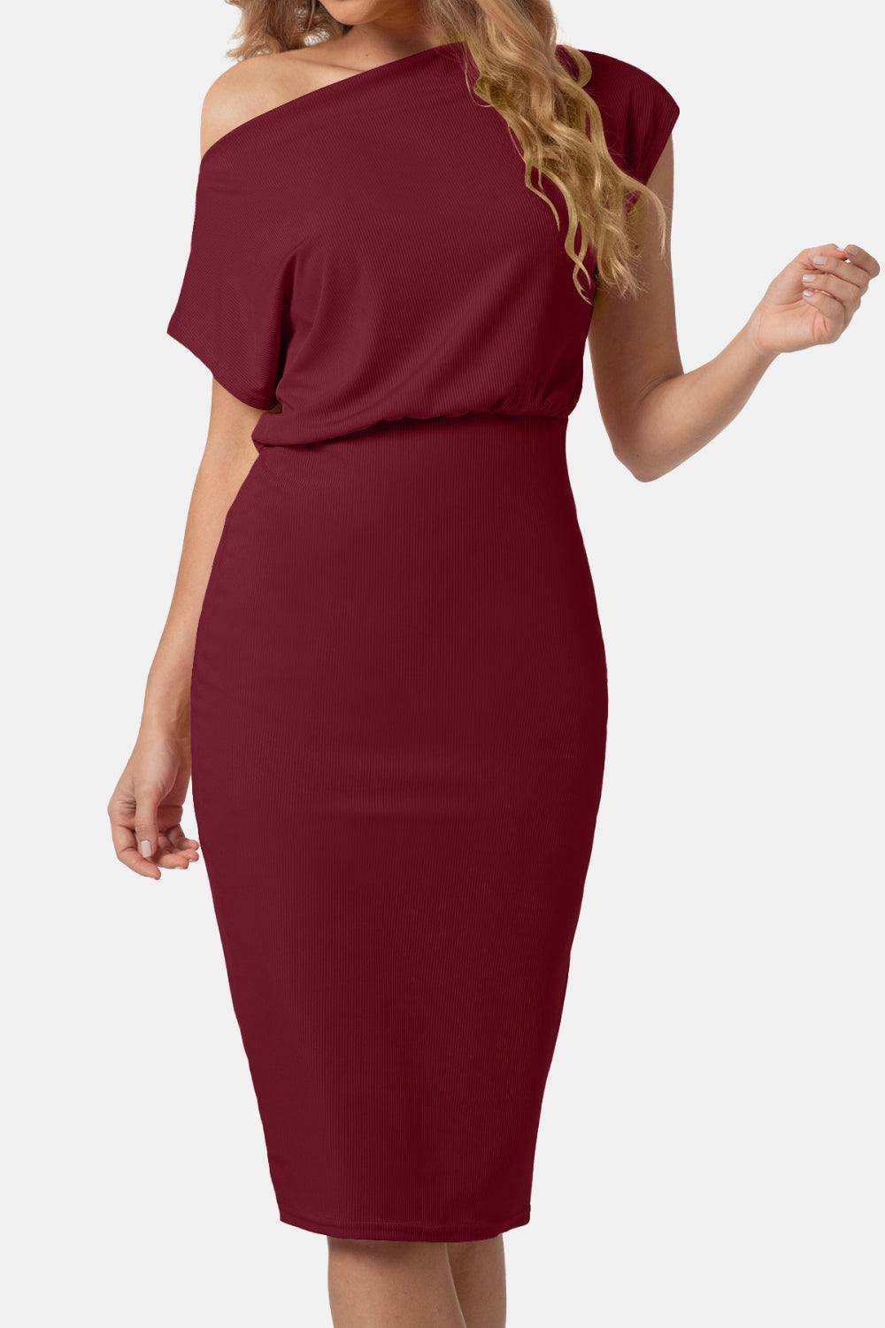 Boat Neck Short Sleeve Knee-Length Dress - Trendsi - Flyclothing LLC