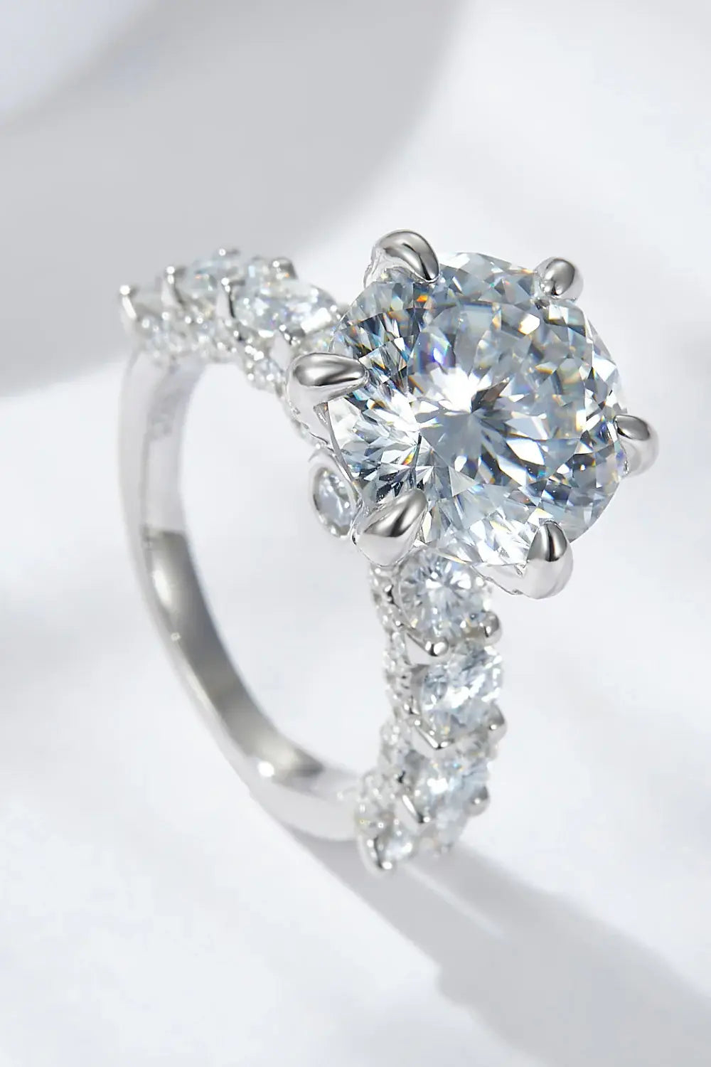 3-Carat Moissanite Platinum-Plated Side Stone Ring - Trendsi - Flyclothing LLC