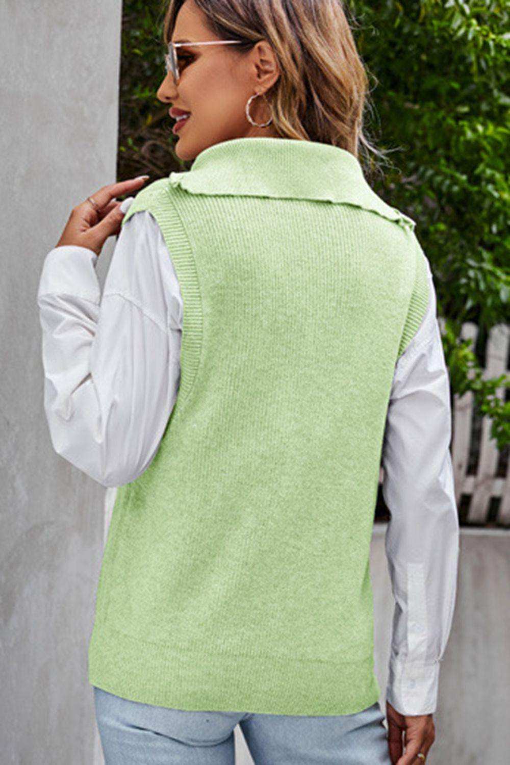 Quarter-Zip Ribbed Sweater Vest - Trendsi - Flyclothing LLC
