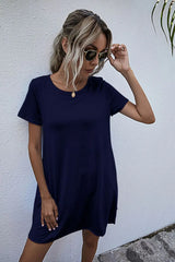 Round Neck Short Sleeve Mini Dress - Trendsi - Flyclothing LLC