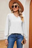 Eyelet V-Neck Flounce Sleeve T-Shirt - Trendsi - Flyclothing LLC