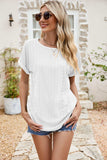 Full Size Round Neck Eyelet Short Sleeve Top - Trendsi - Flyclothing LLC