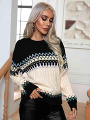 Round Neck Cable-Knit Sweater - Trendsi