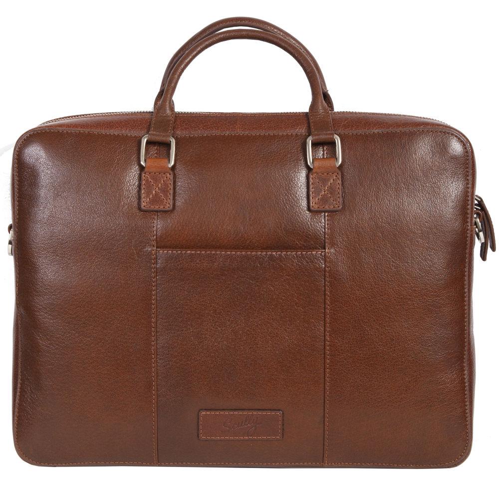 Scully Leather Brown Glz-Calf Hidesign Leather Briefcase - Flyclothing LLC