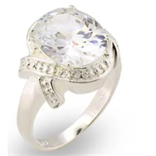 Alamode High-Polished 925 Sterling Silver Ring with AAA Grade CZ in Clear - Alamode - Flyclothing LLC