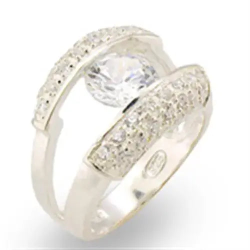 Alamode High-Polished 925 Sterling Silver Ring with AAA Grade CZ in Clear - Alamode - Flyclothing LLC