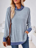 Contrast Mock Neck Long Sleeve T-Shirt - Trendsi - Flyclothing LLC