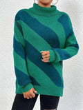 Striped Turtleneck Dropped Shoulder Sweater - Trendsi - Flyclothing LLC