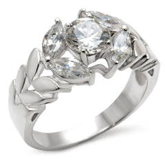 Alamode Matte Rhodium & Rhodium 925 Sterling Silver Ring with AAA Grade CZ in Clear - Flyclothing LLC