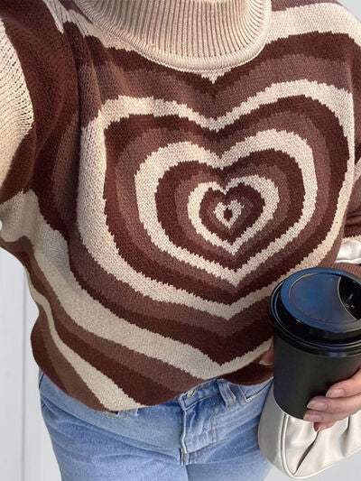 Heart Mock Neck Long Sleeve Sweater - Trendsi - Flyclothing LLC