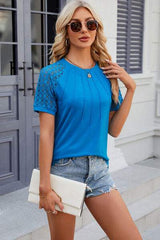 Openwork Round Neck Short Sleeve T-Shirt - Trendsi - Flyclothing LLC