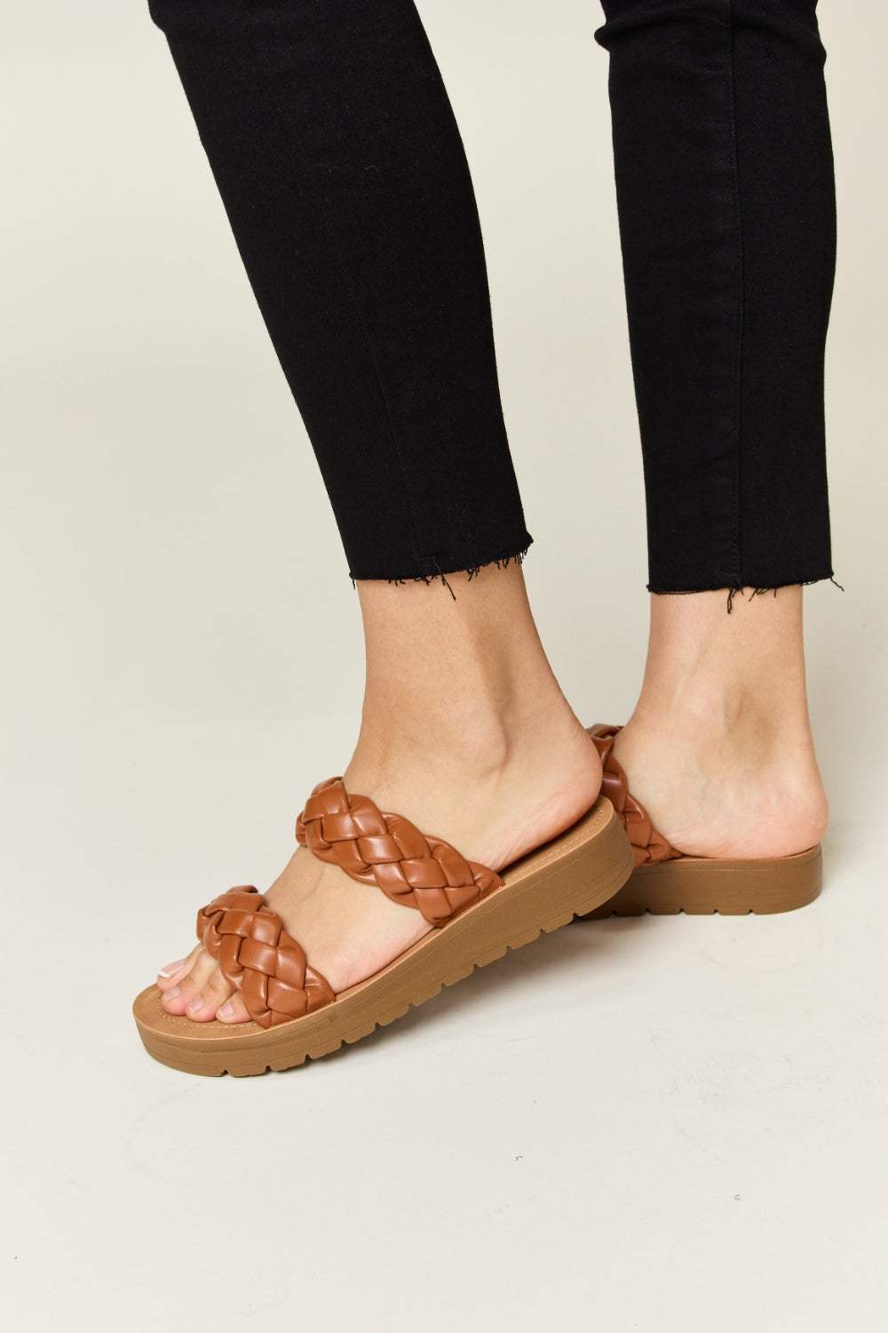 WILD DIVA Woven Dual Band Platform Sandals - Trendsi - Flyclothing LLC