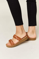 WILD DIVA Woven Dual Band Platform Sandals - Trendsi - Flyclothing LLC