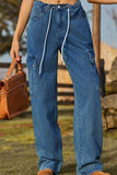 Loose Fit Drawstring Jeans with Pocket - Trendsi