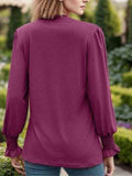 Notched Smocked Flounce Sleeve Blouse - Trendsi - Flyclothing LLC