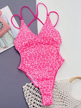 Leopard Plunge Spaghetti Strap One-Piece Swimwear - Trendsi - Flyclothing LLC