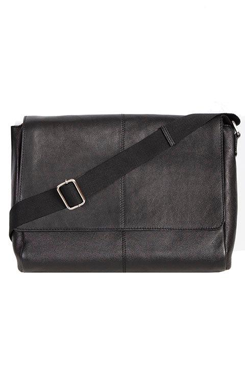 Scully Leather Black Glz-Calf Hidesign Leather Messenger - Flyclothing LLC