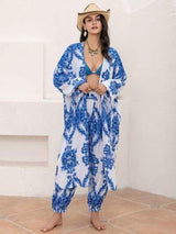 Printed Open Front Top and Pants Set - Trendsi - Flyclothing LLC