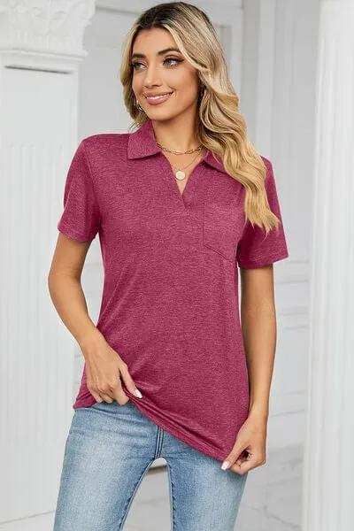 Johnny Collar Short Sleeve Blouse - Trendsi - Flyclothing LLC
