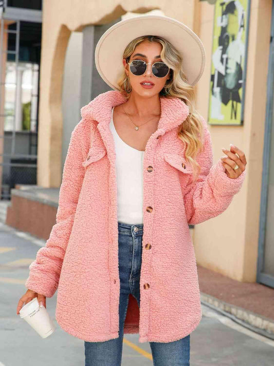 Button Down Collared Coat - Trendsi