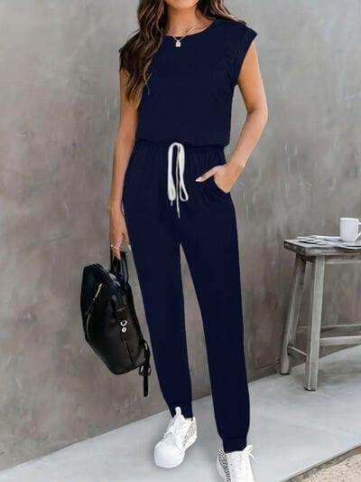 Drawstring Round Neck Sleeveless Jumpsuit - Trendsi - Flyclothing LLC