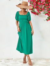 Off-Shoulder Balloon Sleeve Midi Dress - Trendsi - Flyclothing LLC