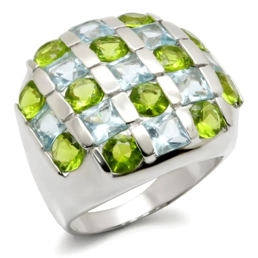 Alamode High-Polished 925 Sterling Silver Ring with AAA Grade CZ in Multi Color - Alamode - Flyclothing LLC
